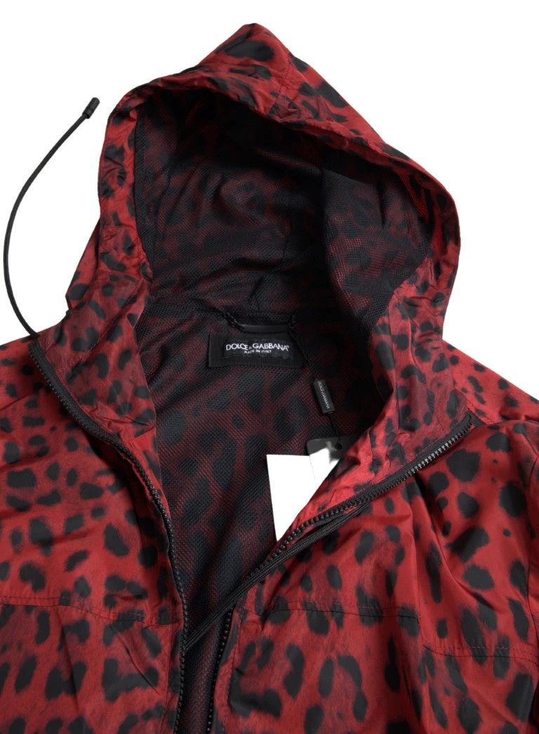 Dolce & Gabbana Red Leopard Hooded Bomber Full Zip Jacket by Dolce & Gabbana