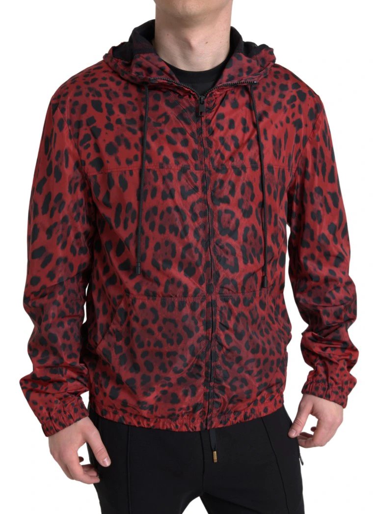 Dolce & Gabbana Red Leopard Hooded Bomber Full Zip Jacket by Dolce & Gabbana