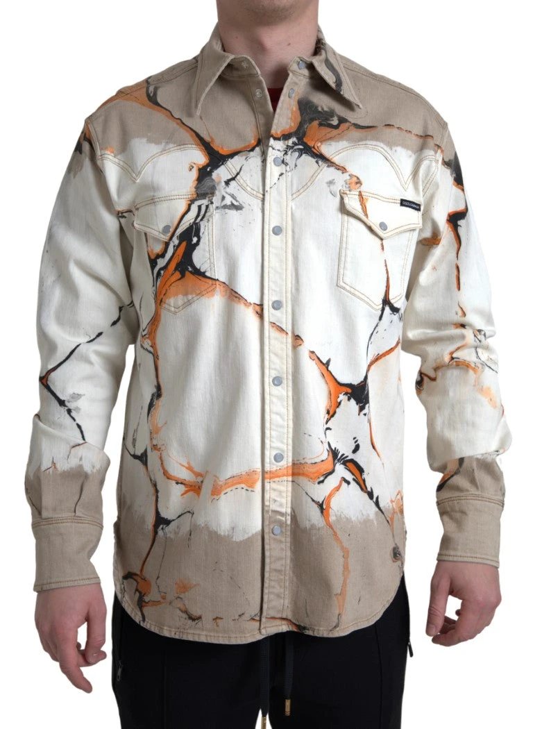 Dolce & Gabbana Multicolor Cotton Collared Denim Shirt by Dolce & Gabbana