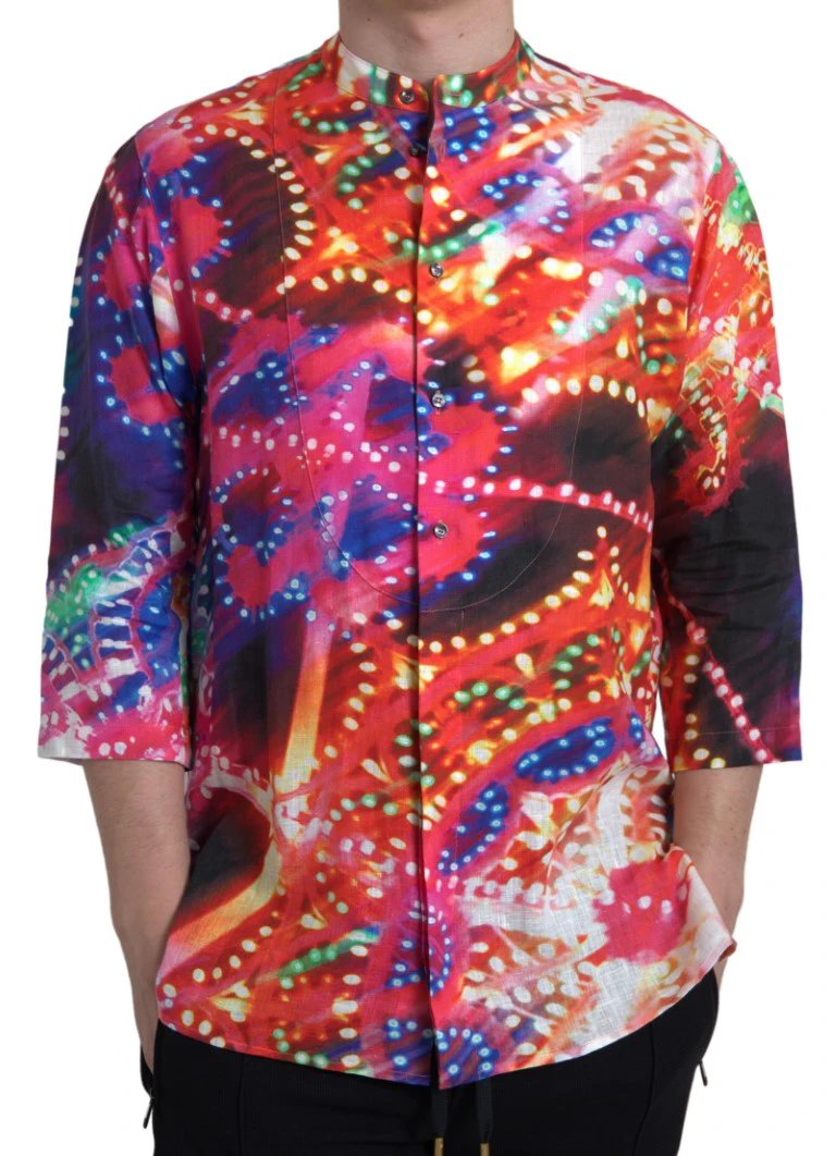 Dolce & Gabbana Multicolor Luminarie Print Linen Shirt by Dolce & Gabbana