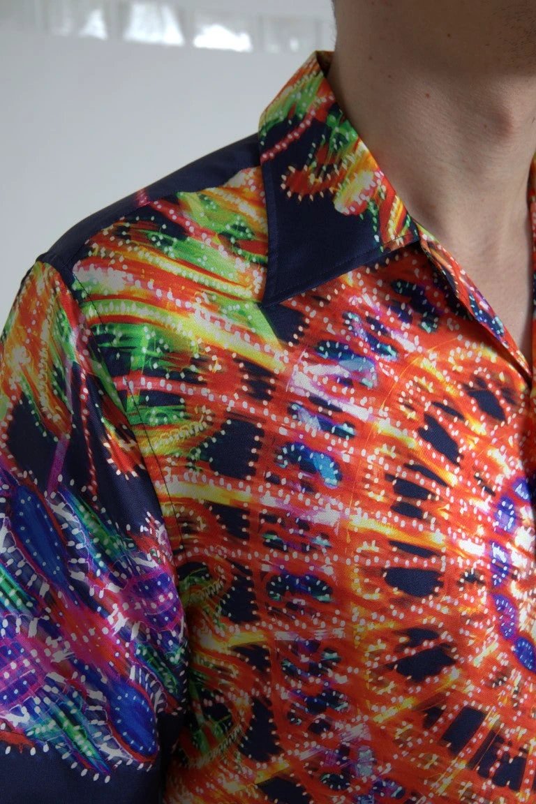 Dolce & Gabbana Multicolor Luminarie Print Men Shirt Silk by Dolce & Gabbana