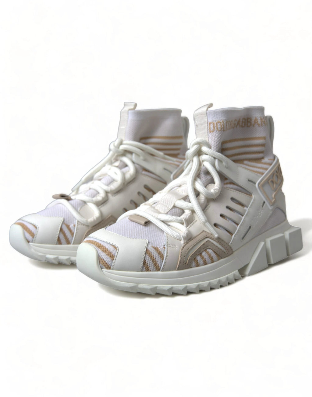 Dolce & Gabbana White Beige Sorrento Socks Sneakers Shoes by Dolce & Gabbana