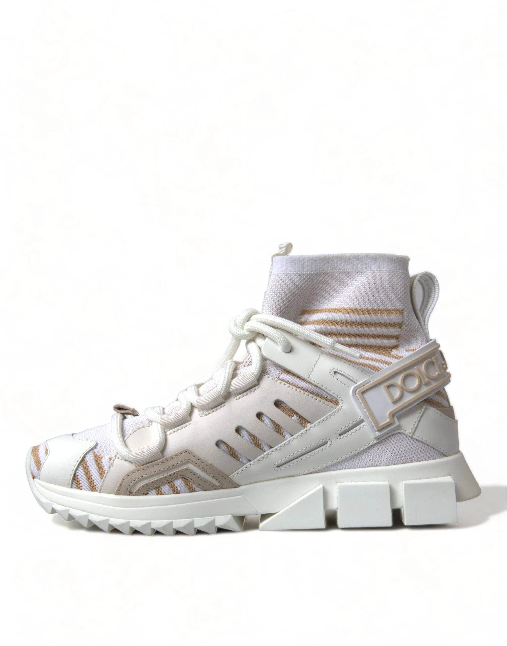 Dolce & Gabbana White Beige Sorrento Socks Sneakers Shoes by Dolce & Gabbana