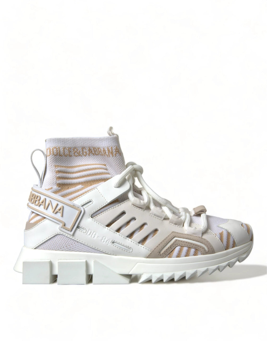 Dolce & Gabbana White Beige Sorrento Socks Sneakers Shoes by Dolce & Gabbana