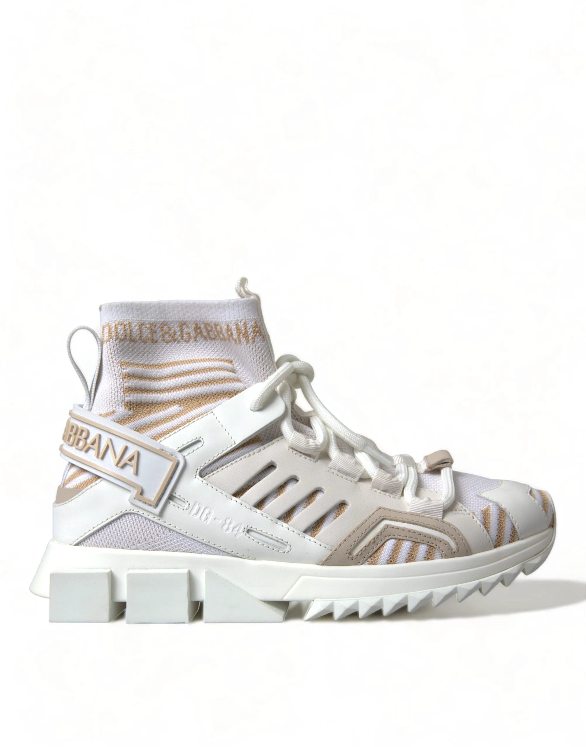 Dolce & Gabbana White Beige Sorrento Socks Sneakers Shoes by Dolce & Gabbana