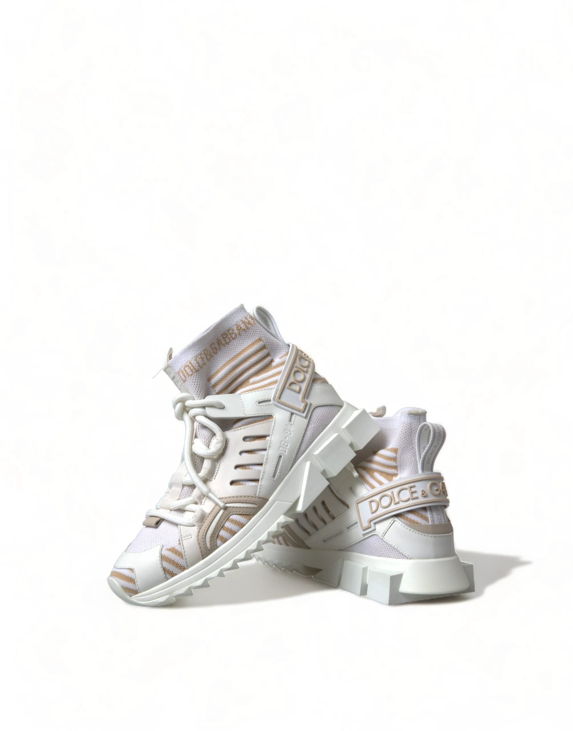 Dolce & Gabbana White Beige Sorrento Socks Sneakers Shoes by Dolce & Gabbana