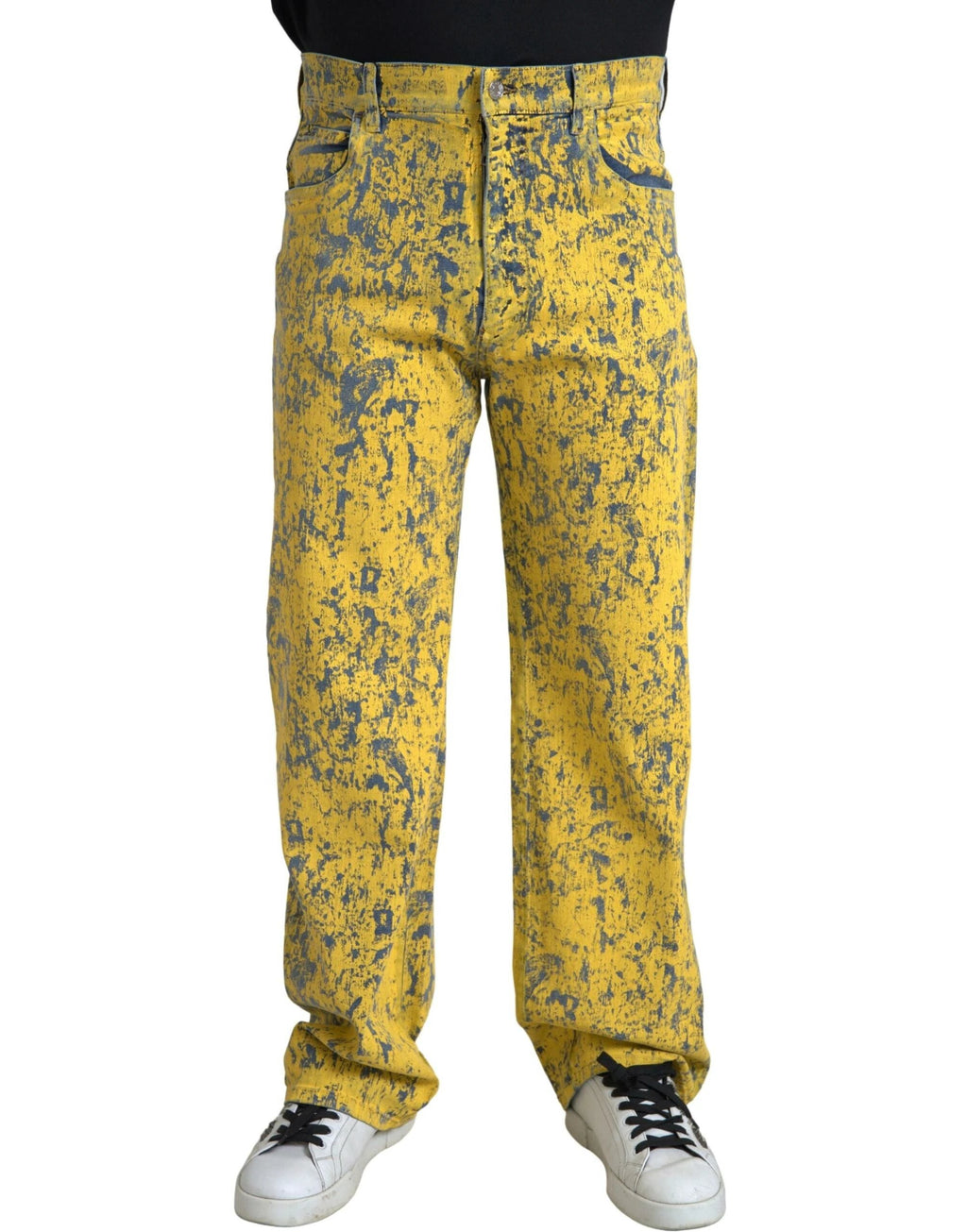 Dolce & Gabbana Yellow Cotton Tie Dye Straight Denim Jeans by Dolce & Gabbana