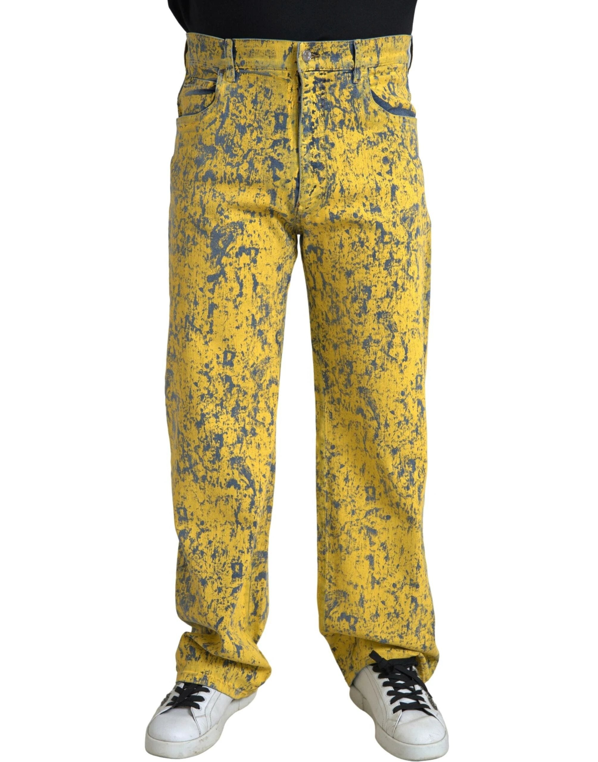 Dolce & Gabbana Yellow Cotton Tie Dye Straight Denim Jeans by Dolce & Gabbana