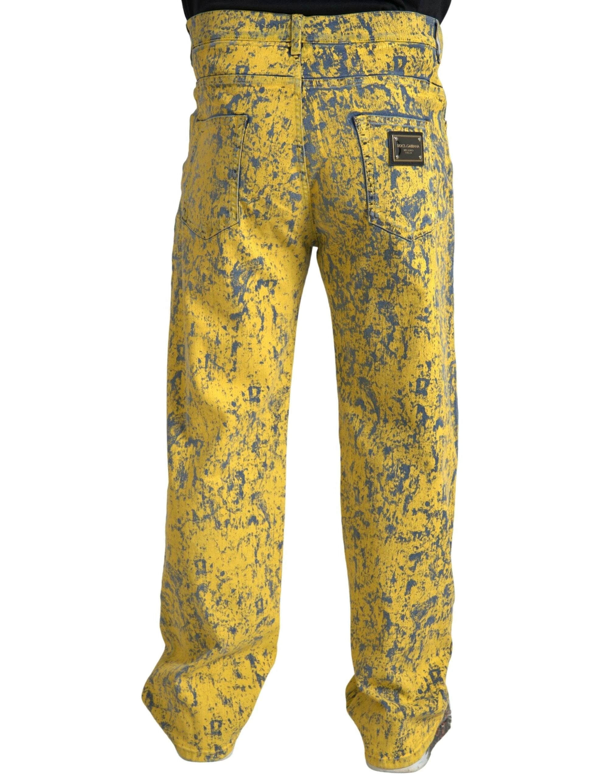 Dolce & Gabbana Yellow Cotton Tie Dye Straight Denim Jeans by Dolce & Gabbana