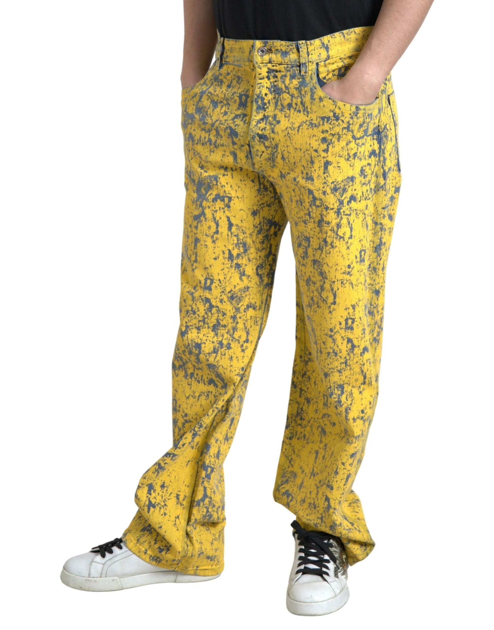 Dolce & Gabbana Yellow Cotton Tie Dye Straight Denim Jeans by Dolce & Gabbana