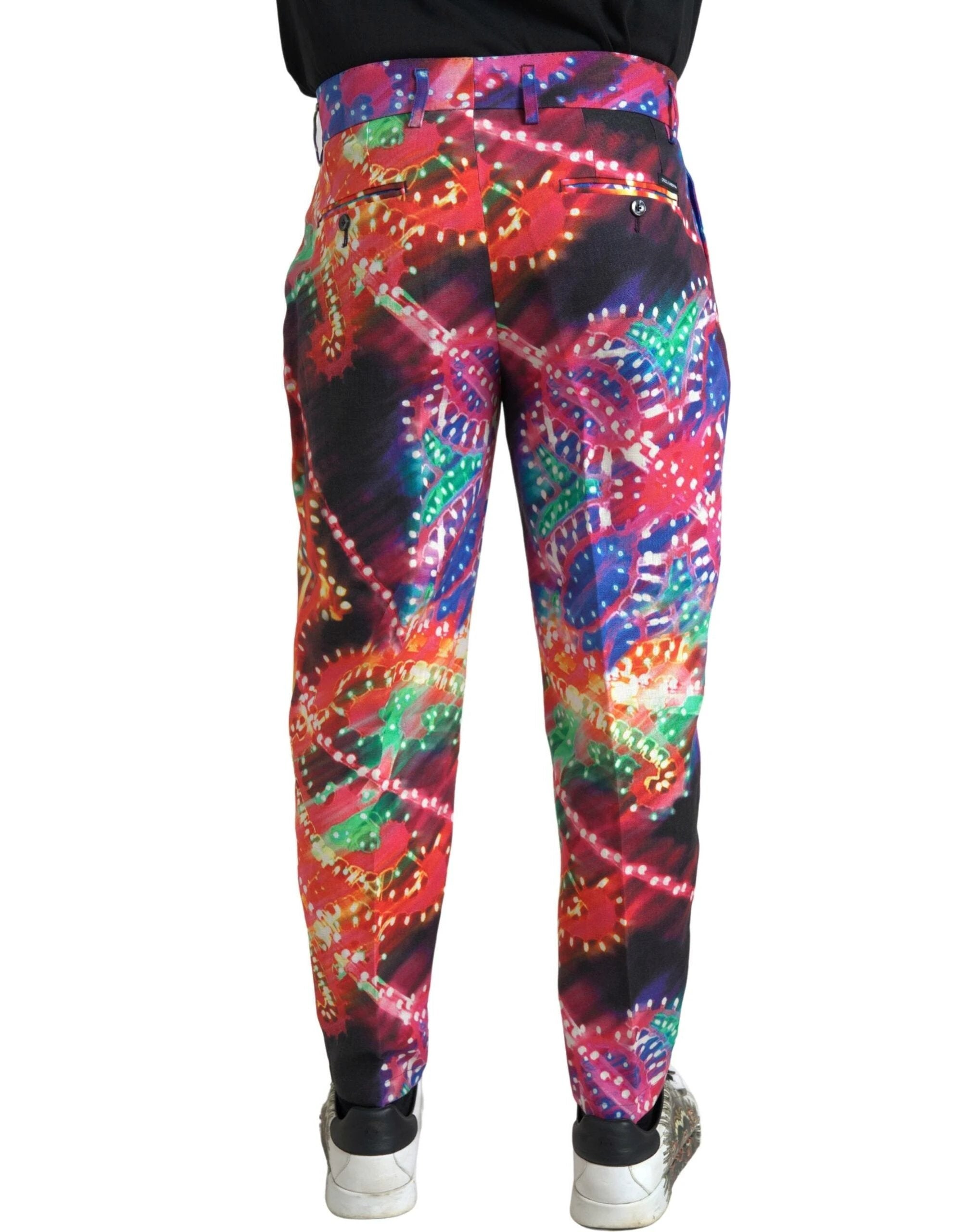 Dolce & Gabbana Multicolor Printed Linen Men Trouser Pants by Dolce & Gabbana
