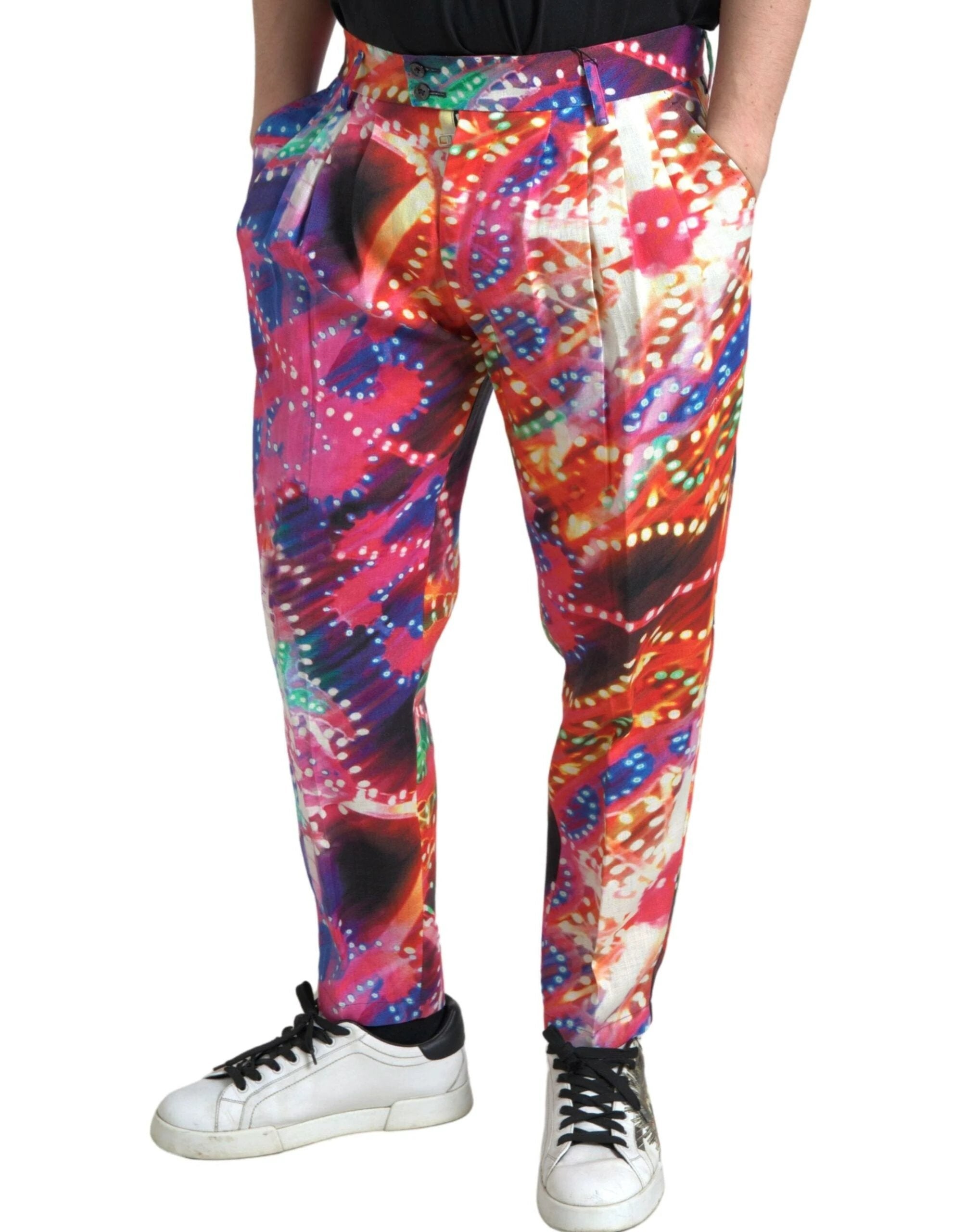 Dolce & Gabbana Multicolor Printed Linen Men Trouser Pants by Dolce & Gabbana