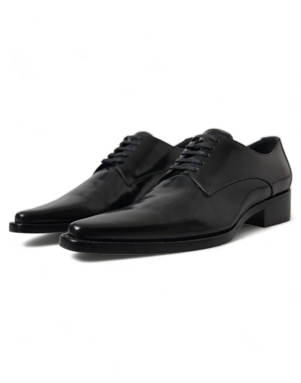 Dolce & Gabbana Black Leather Lace Up Formal Flats Shoes by Dolce & Gabbana