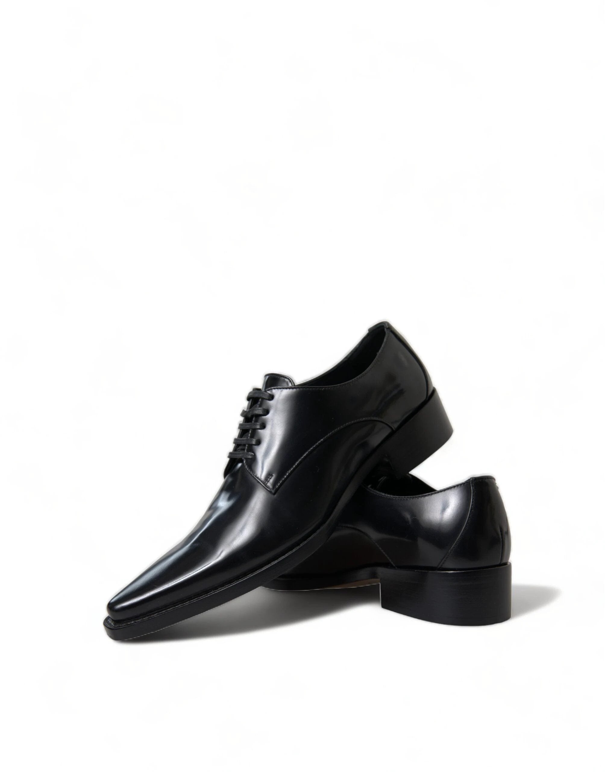 Dolce & Gabbana Black Leather Lace Up Formal Flats Shoes by Dolce & Gabbana