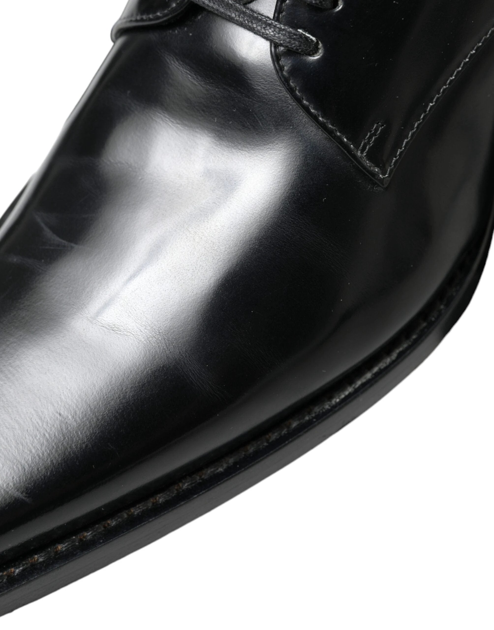 Dolce & Gabbana Black Leather Lace Up Formal Flats Shoes by Dolce & Gabbana