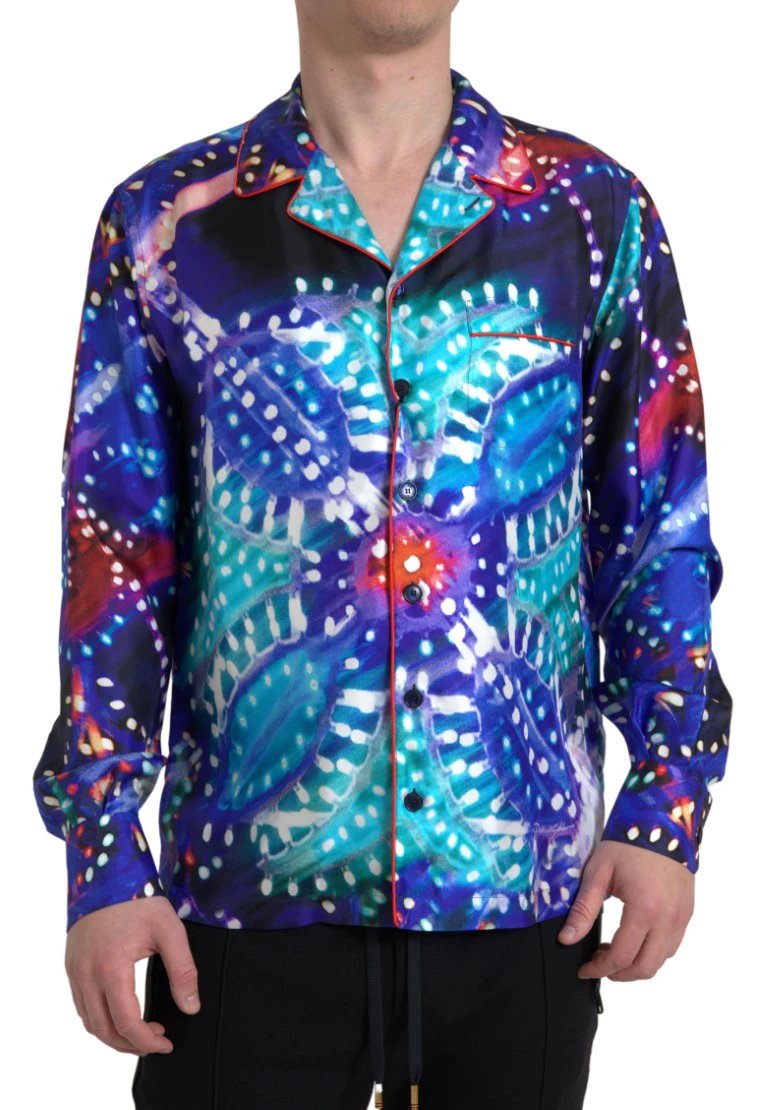 Dolce & Gabbana Multicolor Silk Psychedelic Print Men Pajama Shirt by Dolce & Gabbana