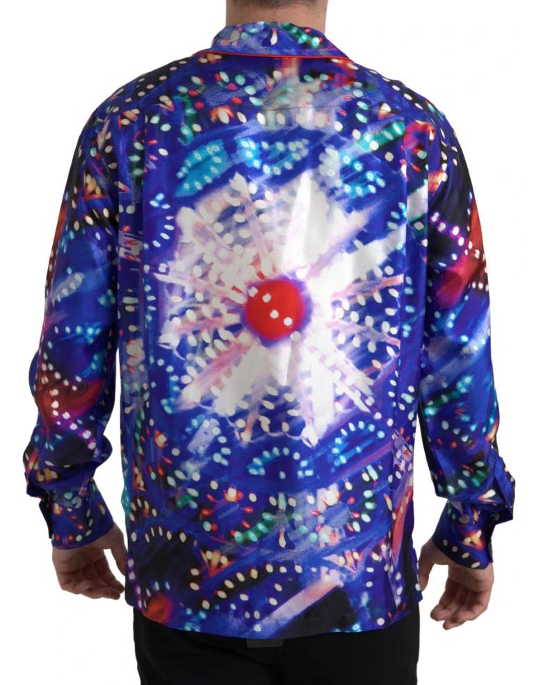 Dolce & Gabbana Multicolor Silk Psychedelic Print Men Pajama Shirt by Dolce & Gabbana