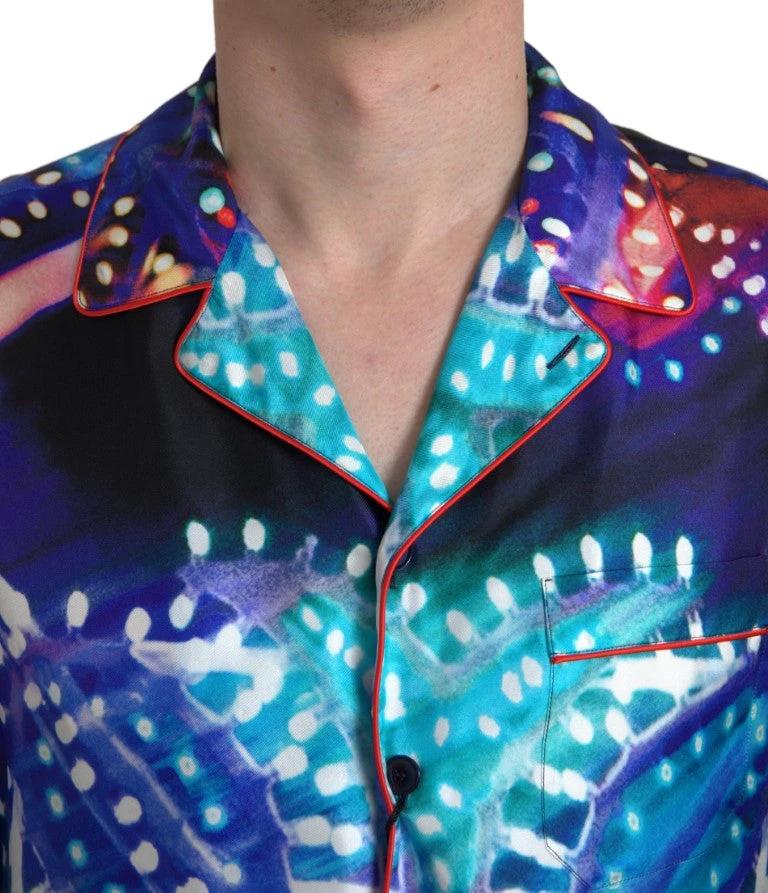 Dolce & Gabbana Multicolor Silk Psychedelic Print Men Pajama Shirt by Dolce & Gabbana