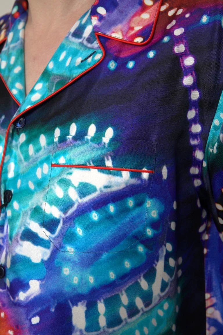 Dolce & Gabbana Multicolor Silk Psychedelic Print Men Pajama Shirt by Dolce & Gabbana