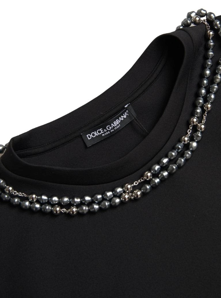 Dolce & Gabbana Black Necklace Embellished Polyester T-shirt by Dolce & Gabbana