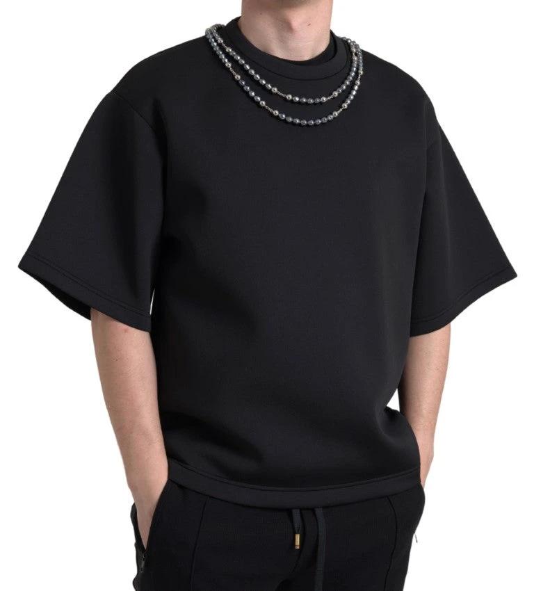 Dolce & Gabbana Black Necklace Embellished Polyester T-shirt by Dolce & Gabbana