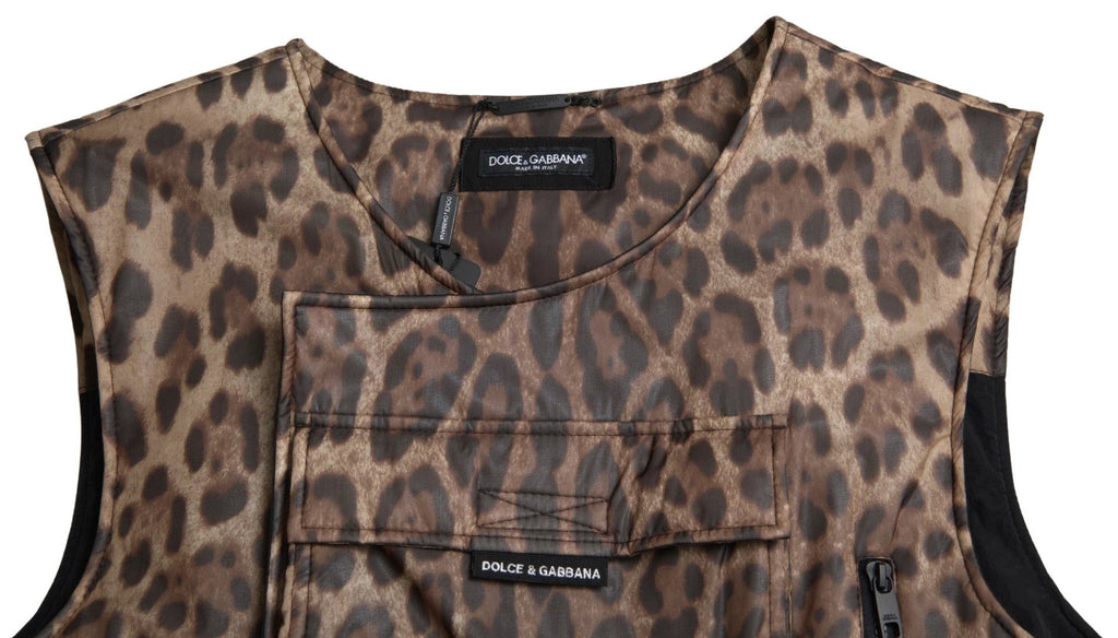 Dolce & Gabbana Brown Leopard Silk Sleeveless Sportswear by Dolce & Gabbana