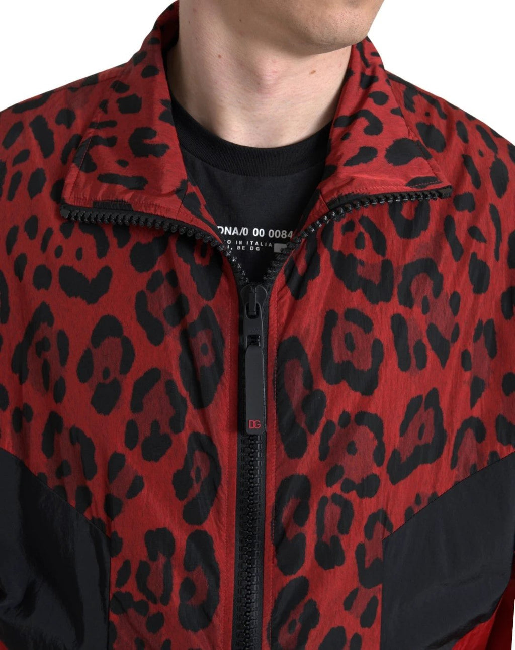 Dolce & Gabbana Red Leopard Nylon Full Zip Sweater by Dolce & Gabbana