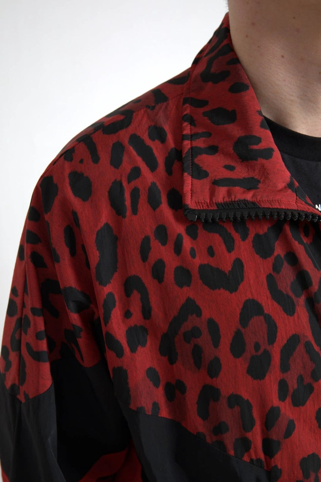 Dolce & Gabbana Red Leopard Nylon Full Zip Sweater by Dolce & Gabbana