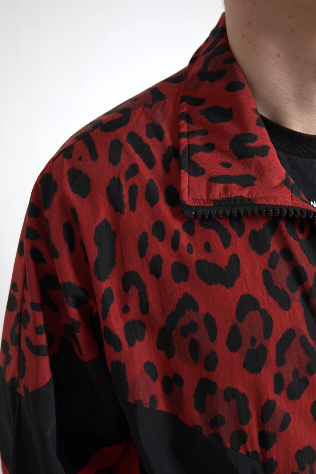 Dolce & Gabbana Red Leopard Nylon Full Zip Sweater by Dolce & Gabbana