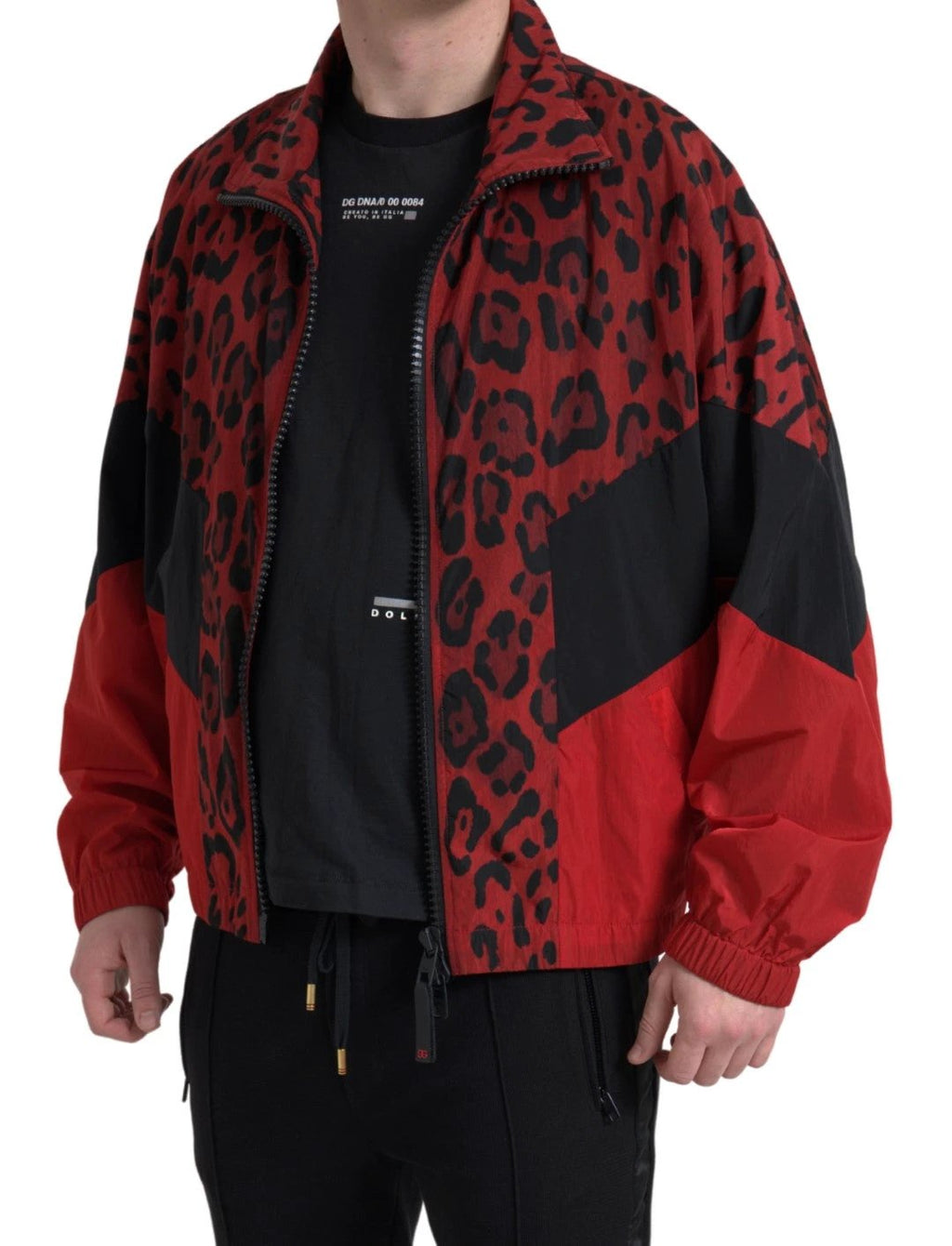 Dolce & Gabbana Red Leopard Nylon Full Zip Sweater by Dolce & Gabbana