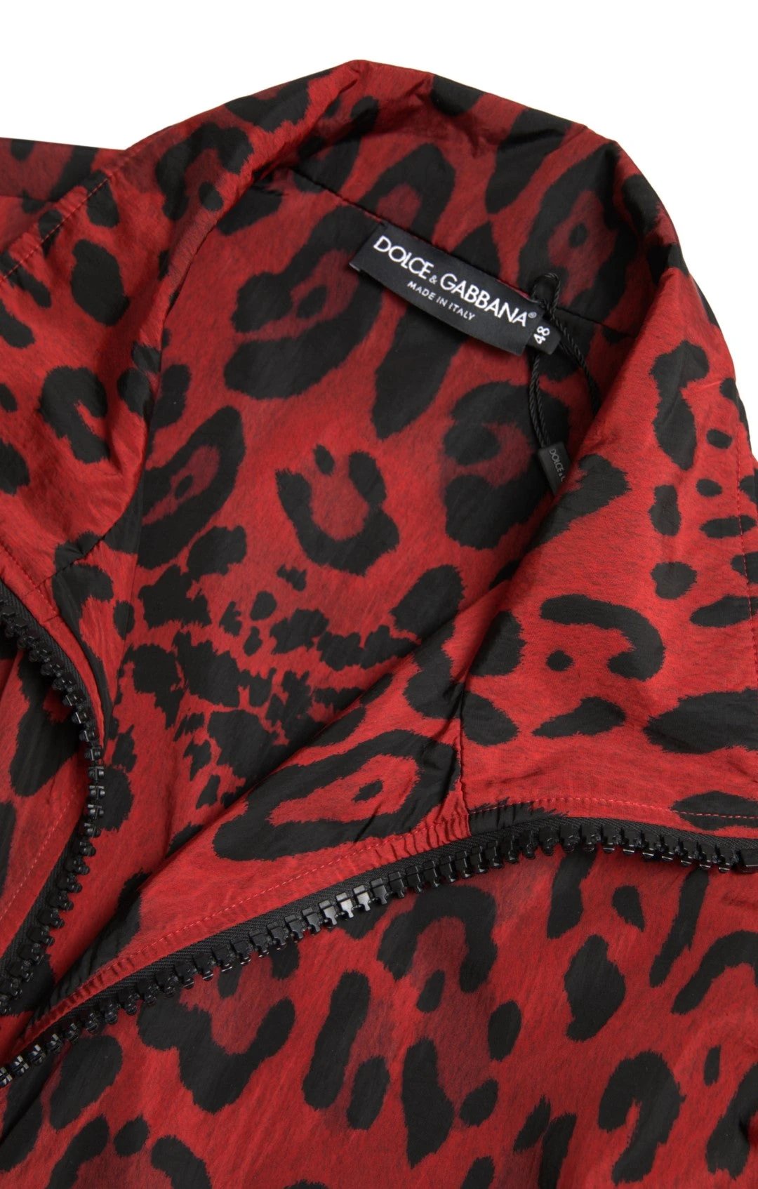 Dolce & Gabbana Red Leopard Nylon Full Zip Sweater by Dolce & Gabbana