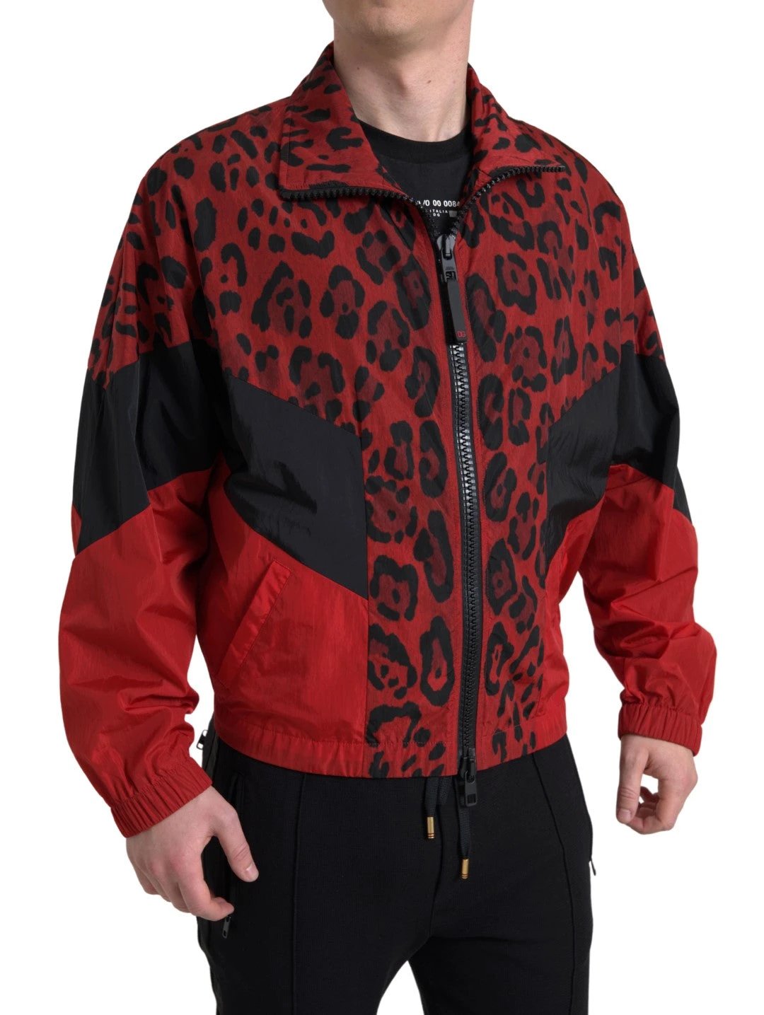 Dolce & Gabbana Red Leopard Nylon Full Zip Sweater by Dolce & Gabbana