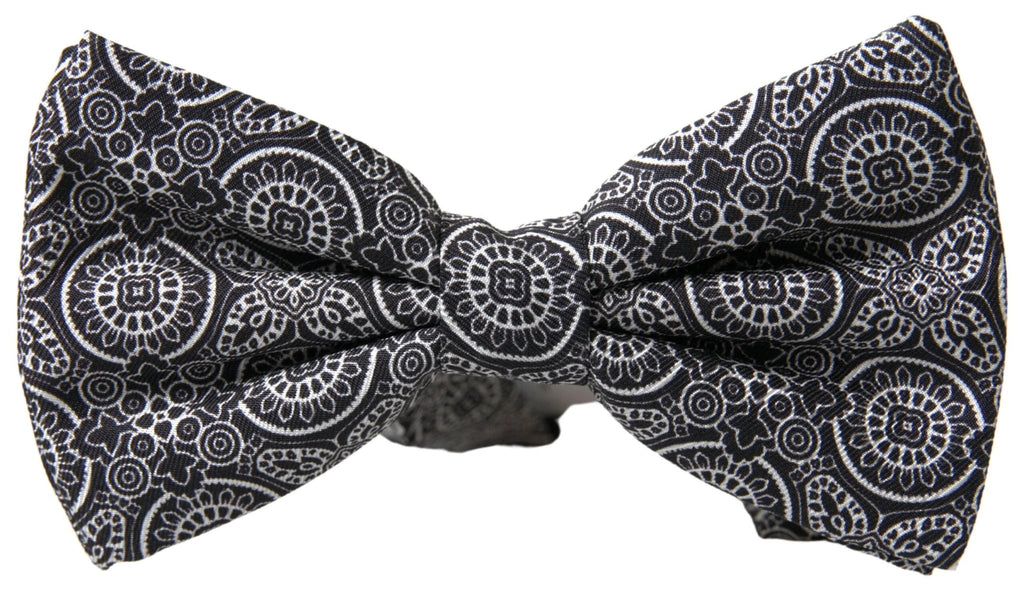 Dolce & Gabbana Black White Pattern Adjustable Neck Papillon Bow Tie by Dolce & Gabbana