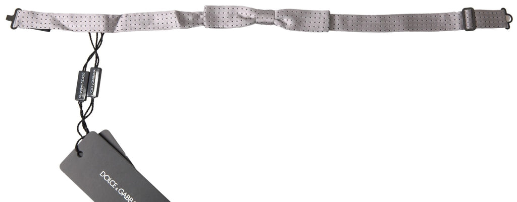 Dolce & Gabbana Gray Dotted Silk Adjustable Men Neck Papillon Bow Tie by Dolce & Gabbana