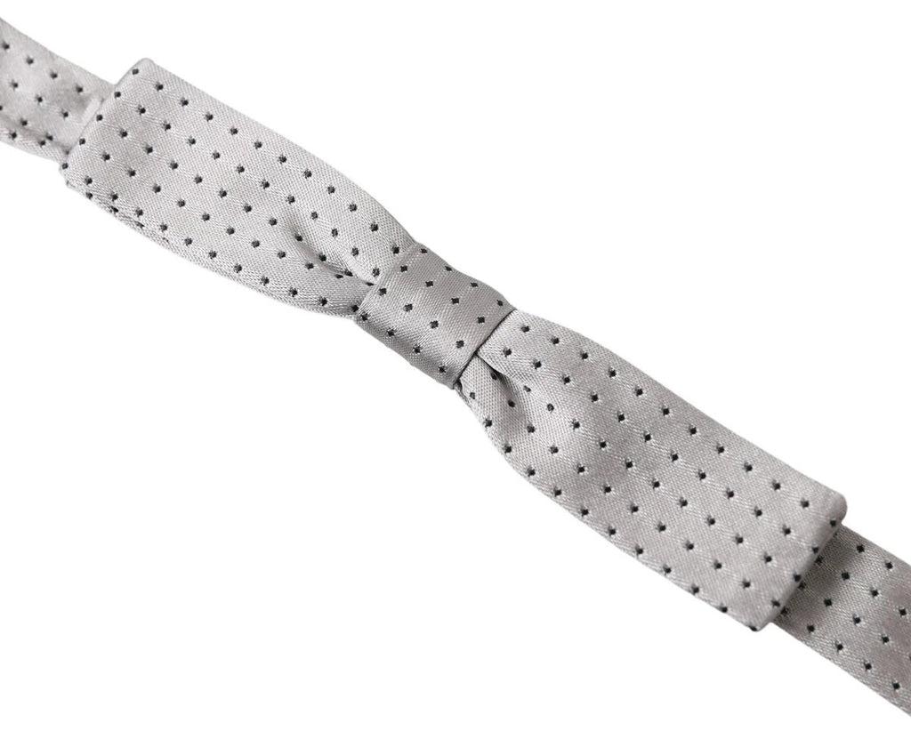 Dolce & Gabbana Gray Dotted Silk Adjustable Men Neck Papillon Bow Tie by Dolce & Gabbana
