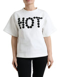 Dolce & Gabbana T-shirt White Cotton Stretch Black HOT Crystal by Dolce & Gabbana