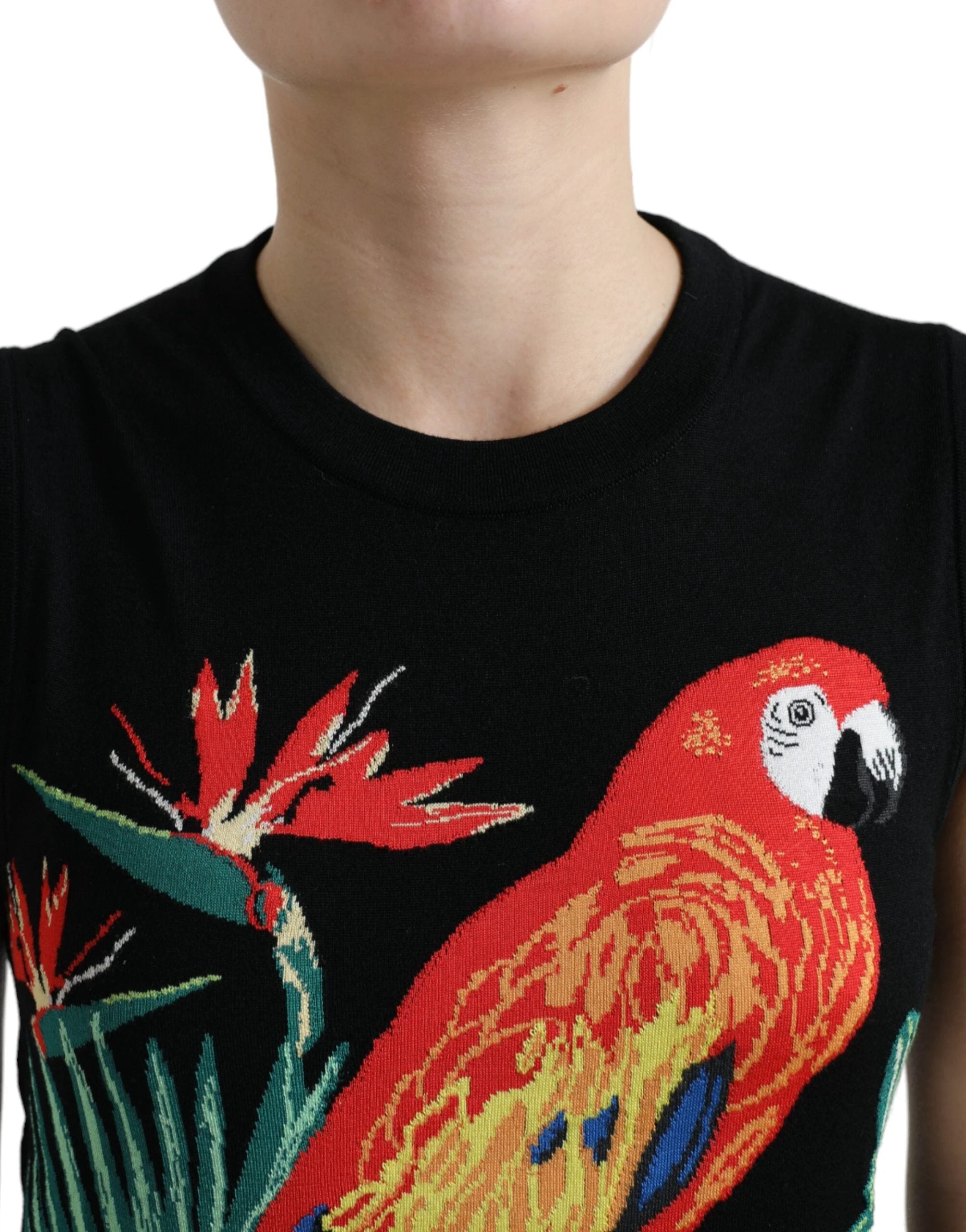 Dolce & Gabbana Black Bird Wool Knit Sleeveless Tank T-shirt by Dolce & Gabbana