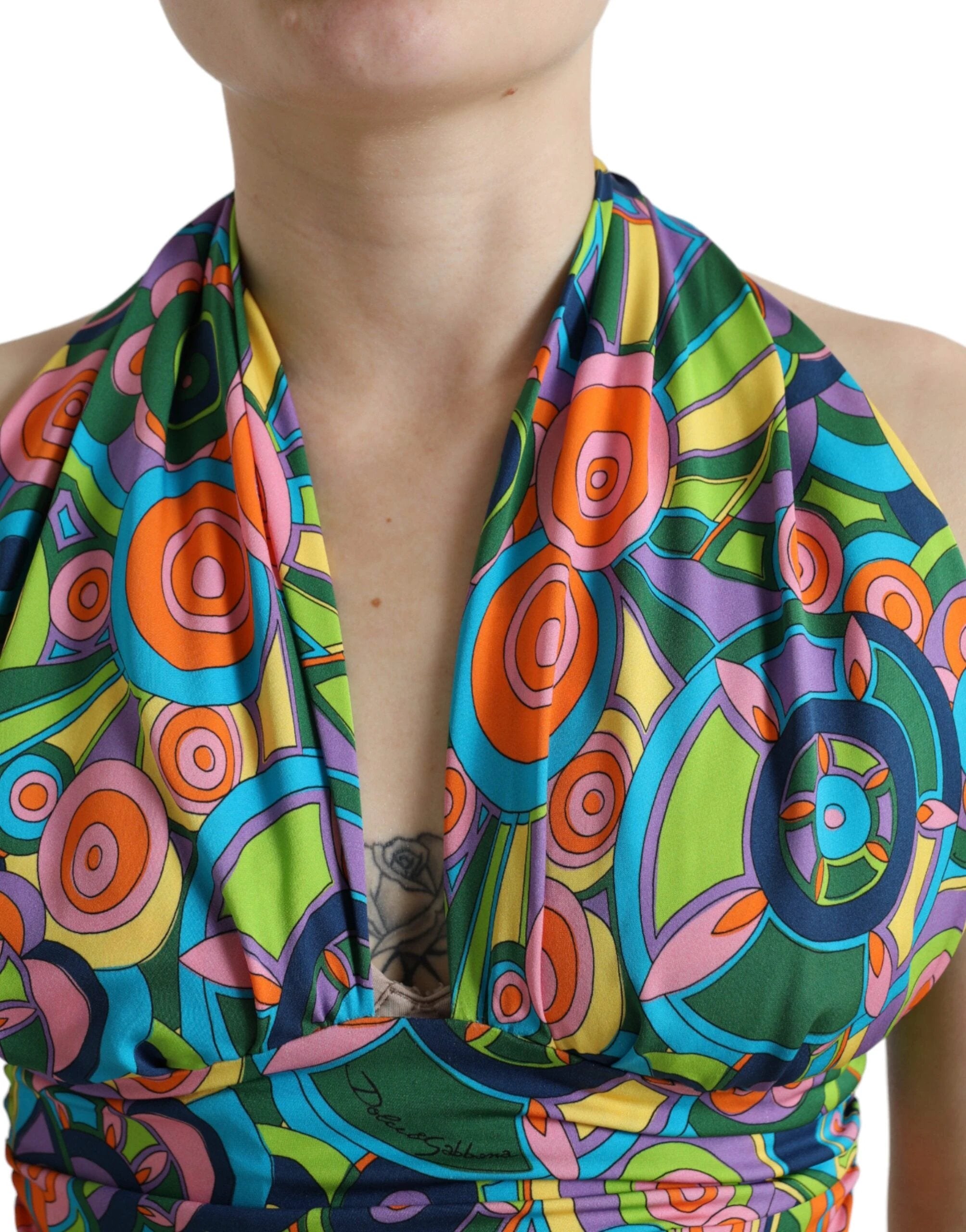 Dolce & Gabbana Multicolor Halter Sleeveless Cropped Tank Top by Dolce & Gabbana