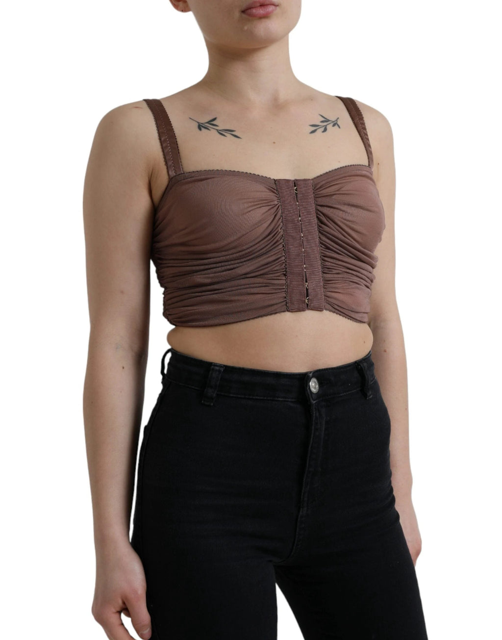 Dolce & Gabbana Brown Viscose Bustier Sleeveless Cropped Top by Dolce & Gabbana