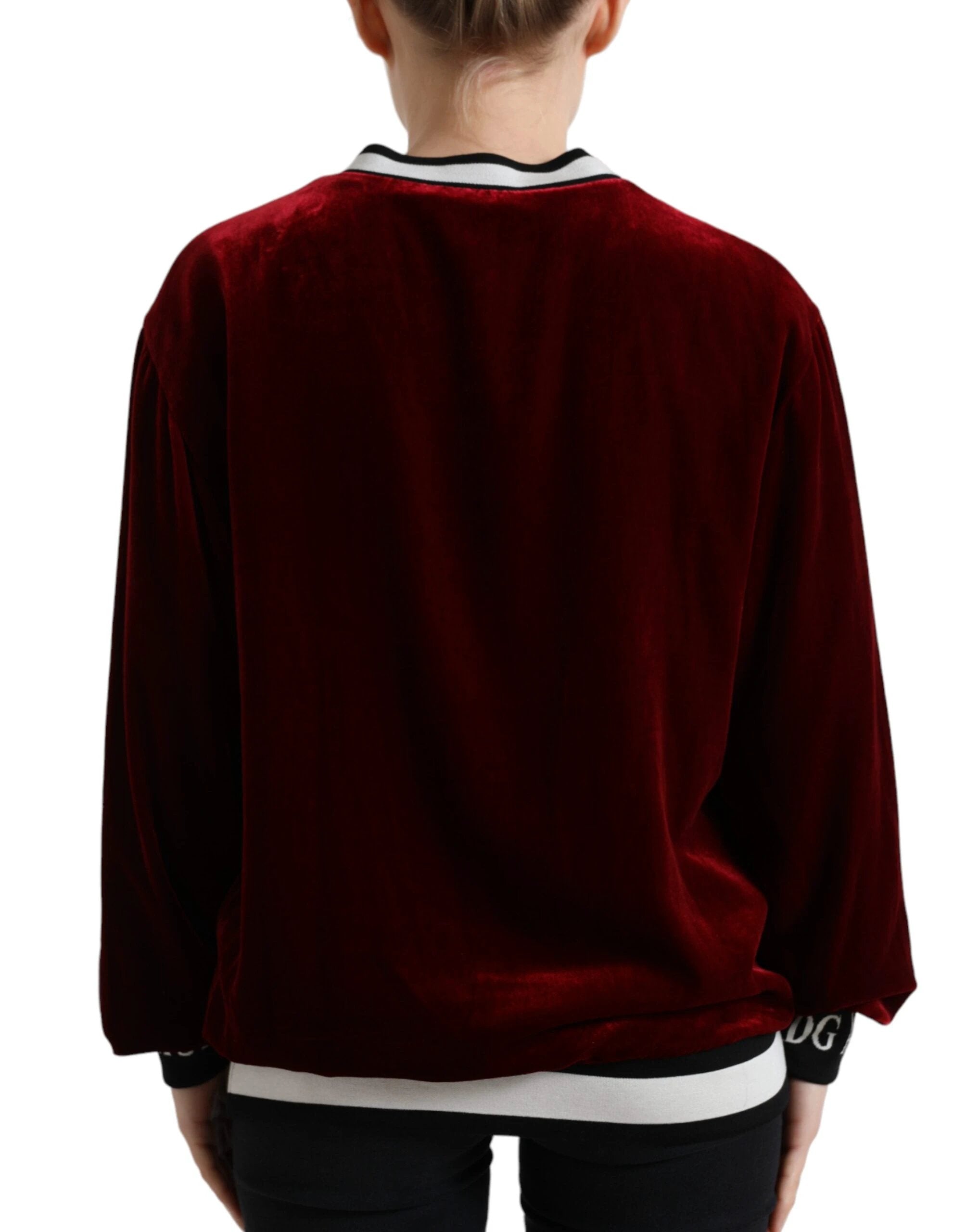 Dolce & Gabbana Bordeaux Velvet Crew Neck Pullover Sweater by Dolce & Gabbana