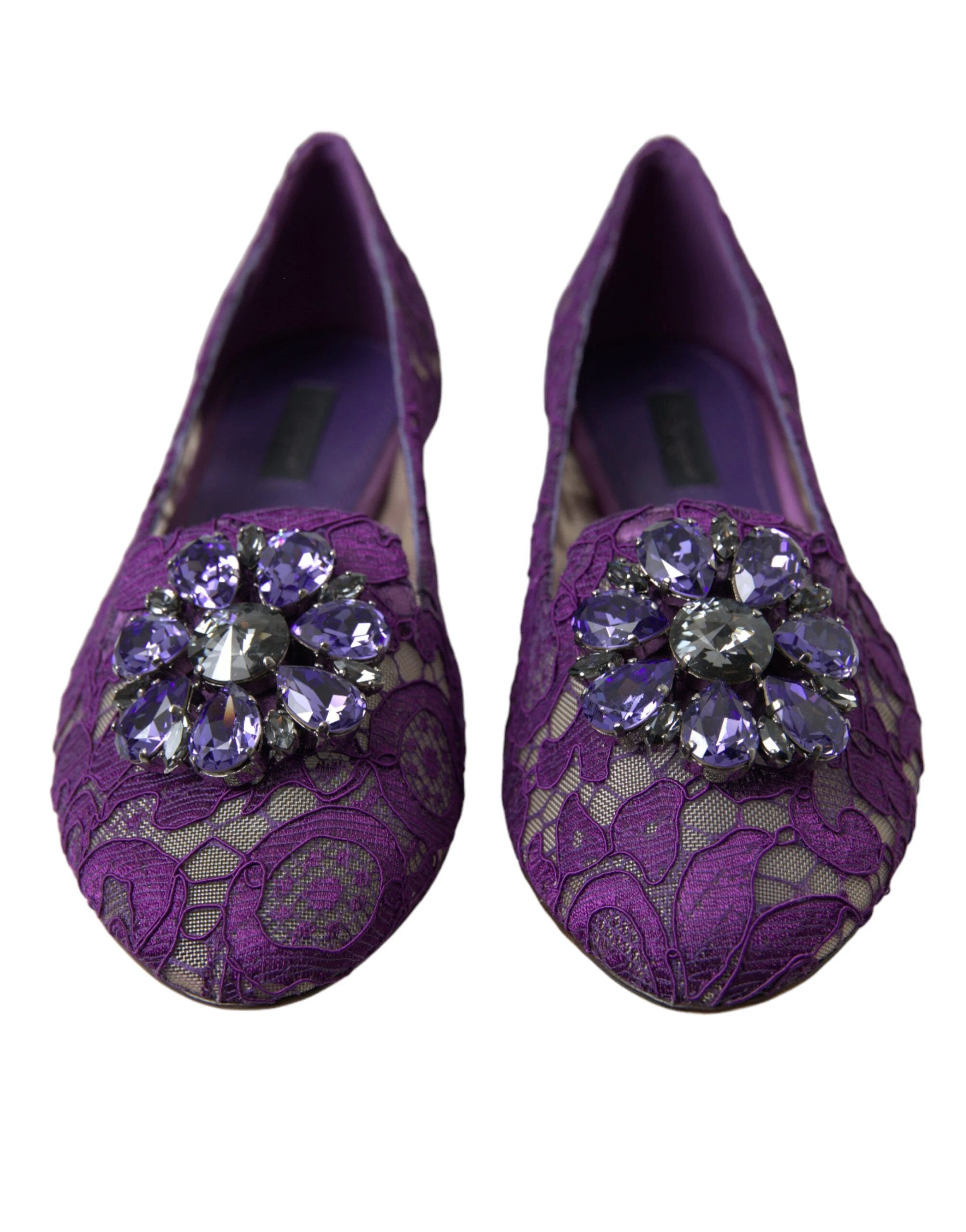 Dolce & Gabbana Purple Vally Taormina Lace Crystals Flats Shoes by Dolce & Gabbana
