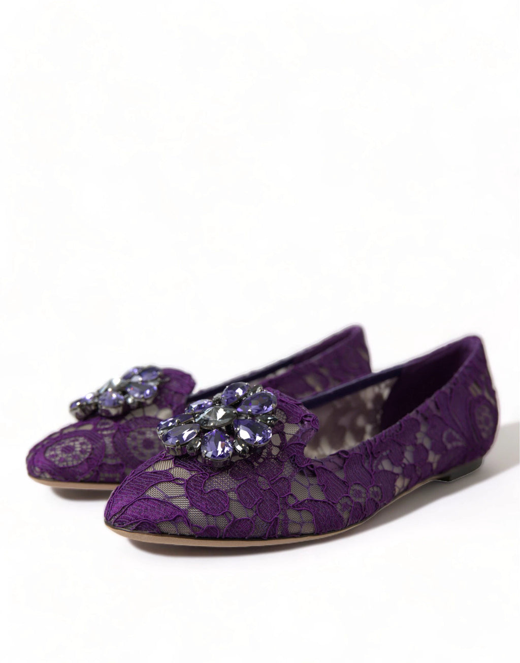 Dolce & Gabbana Purple Vally Taormina Lace Crystals Flats Shoes by Dolce & Gabbana