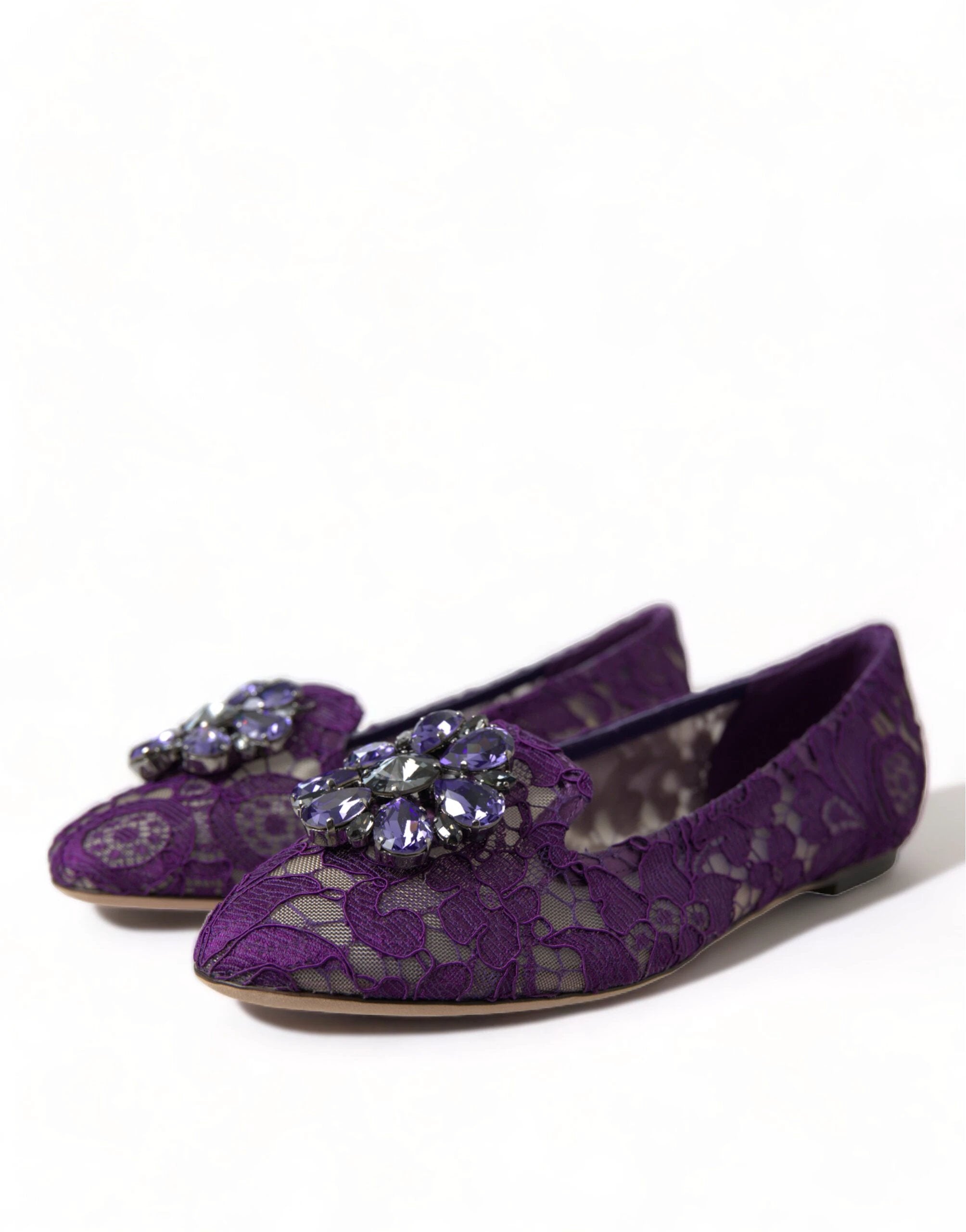 Dolce & Gabbana Purple Vally Taormina Lace Crystals Flats Shoes by Dolce & Gabbana
