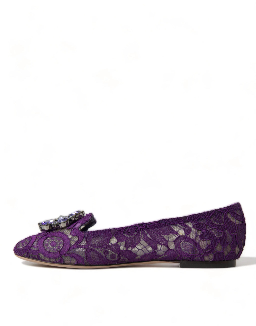 Dolce & Gabbana Purple Vally Taormina Lace Crystals Flats Shoes by Dolce & Gabbana