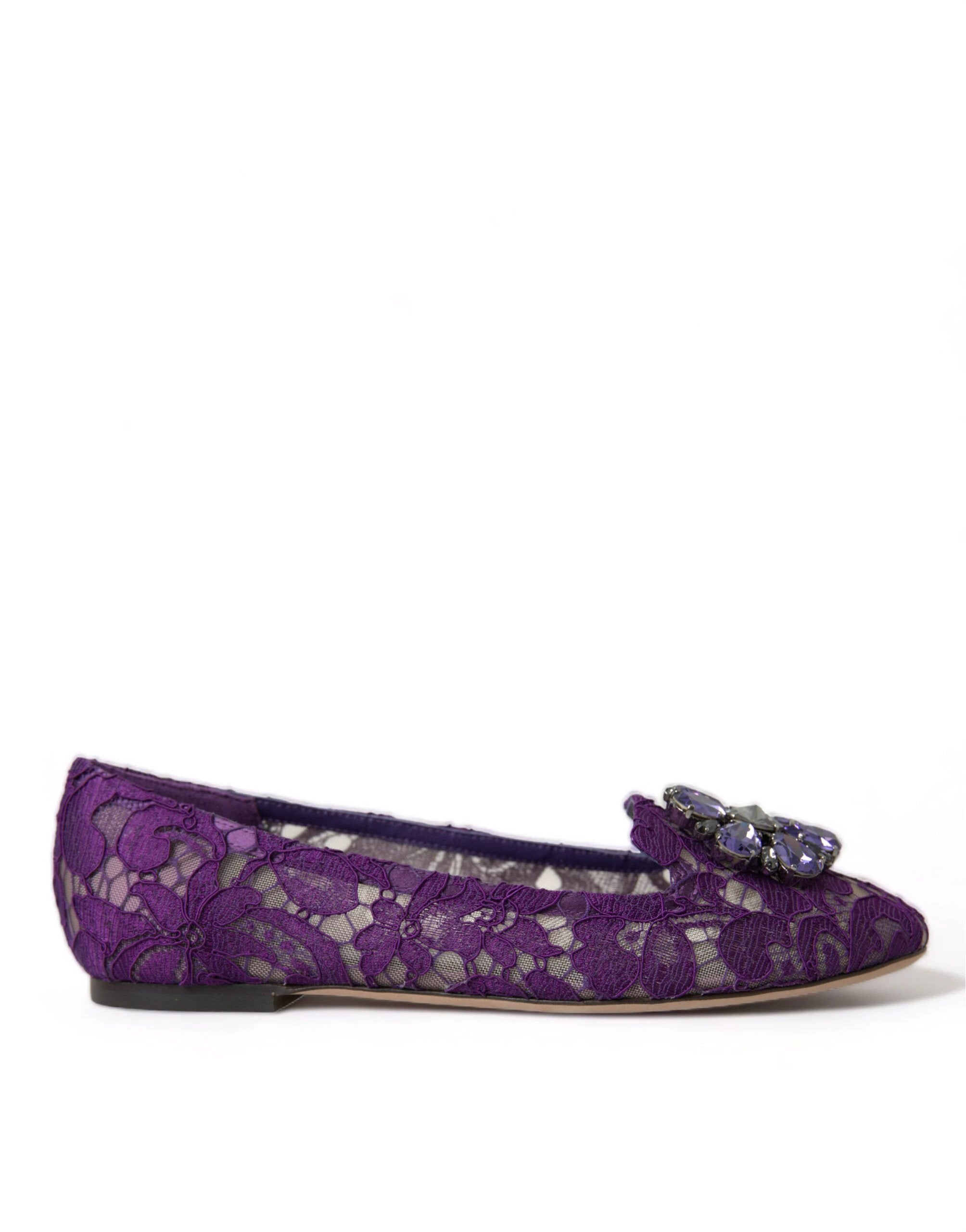 Dolce & Gabbana Purple Vally Taormina Lace Crystals Flats Shoes by Dolce & Gabbana