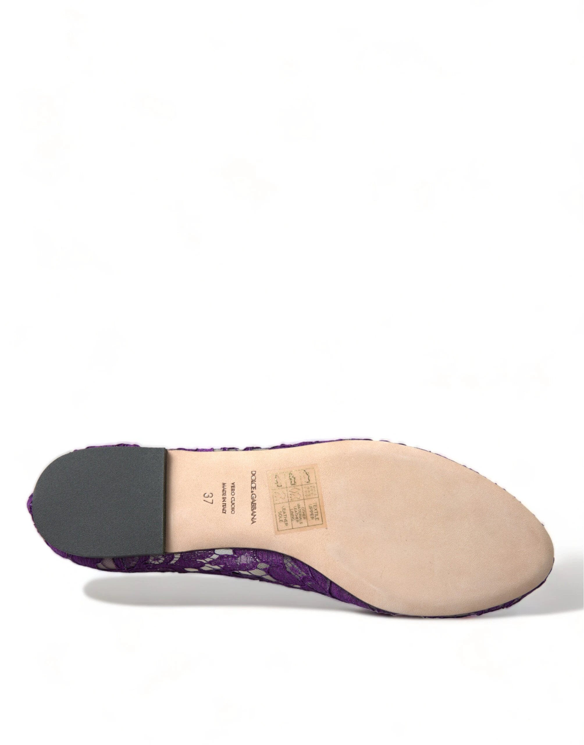 Dolce & Gabbana Purple Vally Taormina Lace Crystals Flats Shoes by Dolce & Gabbana