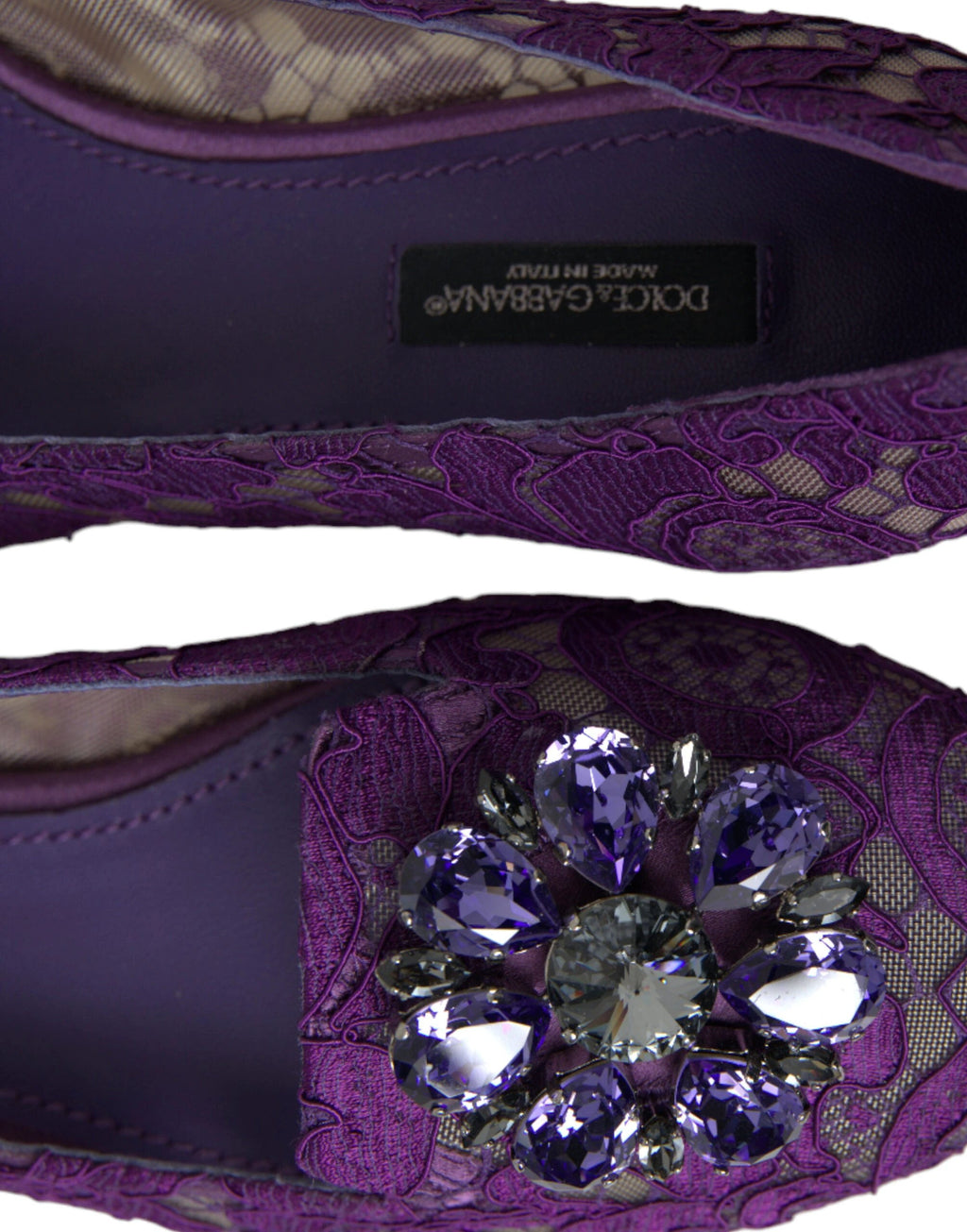 Dolce & Gabbana Purple Vally Taormina Lace Crystals Flats Shoes by Dolce & Gabbana