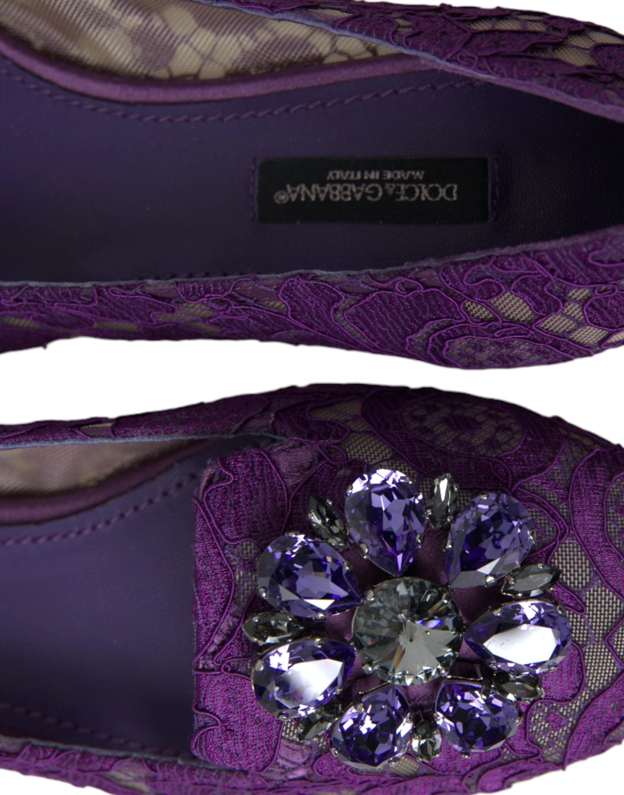 Dolce & Gabbana Purple Vally Taormina Lace Crystals Flats Shoes by Dolce & Gabbana