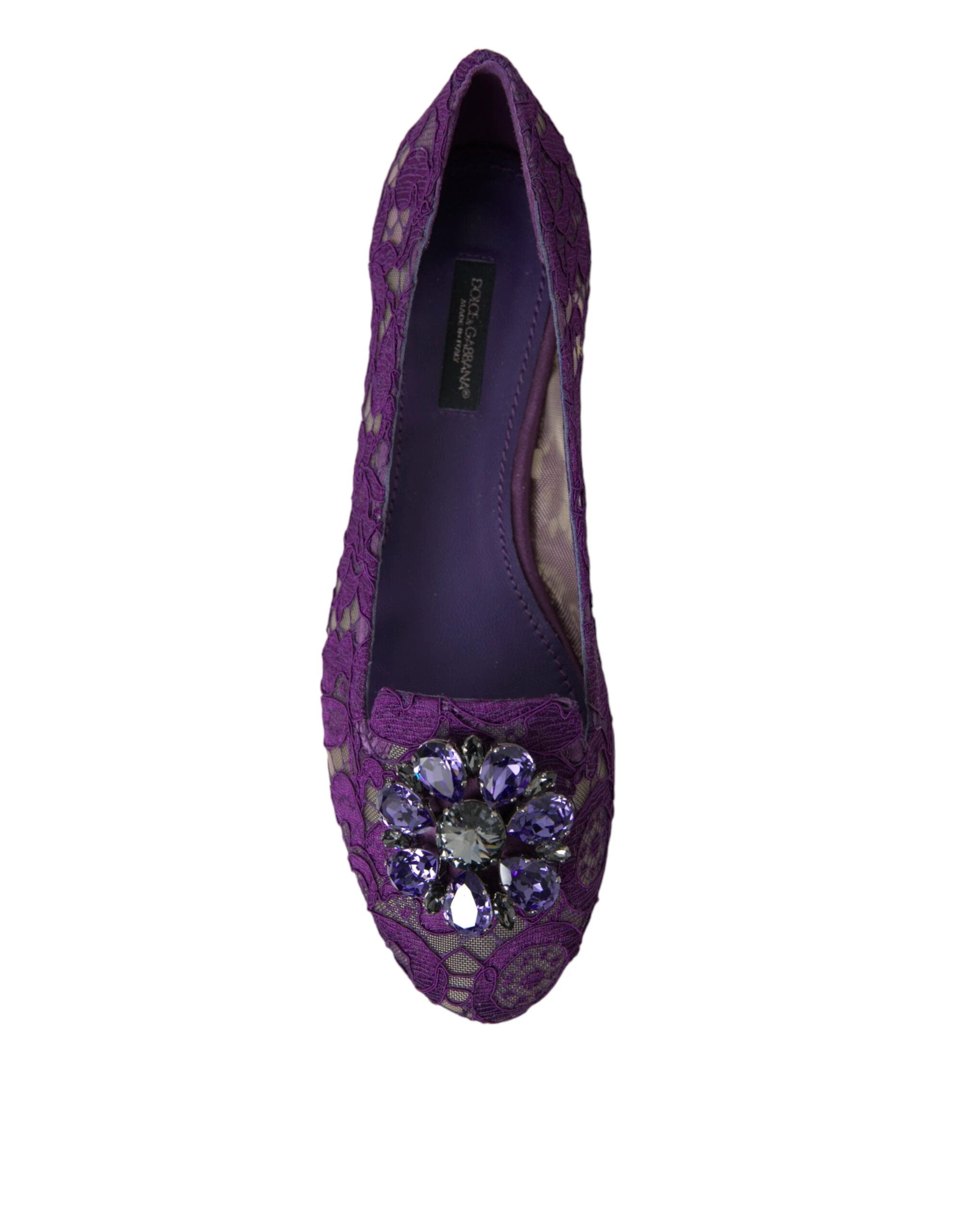 Dolce & Gabbana Purple Vally Taormina Lace Crystals Flats Shoes by Dolce & Gabbana