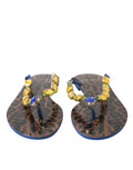 Sandales plates Dolce &amp; Gabbana à cristaux bleus, chaussures de plage